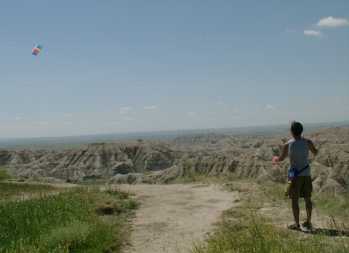 flying a kite in the Badlands